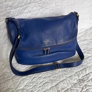 Fossil Preston Royal Blue Pebble Grain Leather Flap Crossbody Bag
